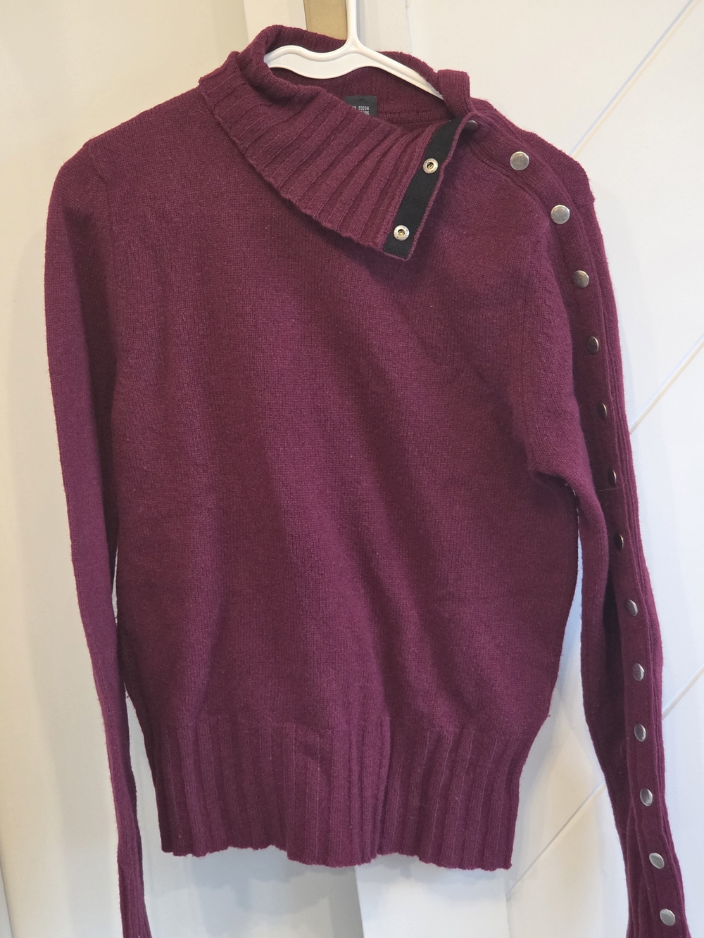 Club Monaco Burgundy Funnel-Neck Snap-Shoulder Sweater